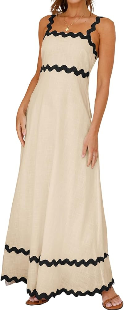 Women's Classy Sleeveless Lemon Print Maxi RIC Rac Dress | Amazon (US)