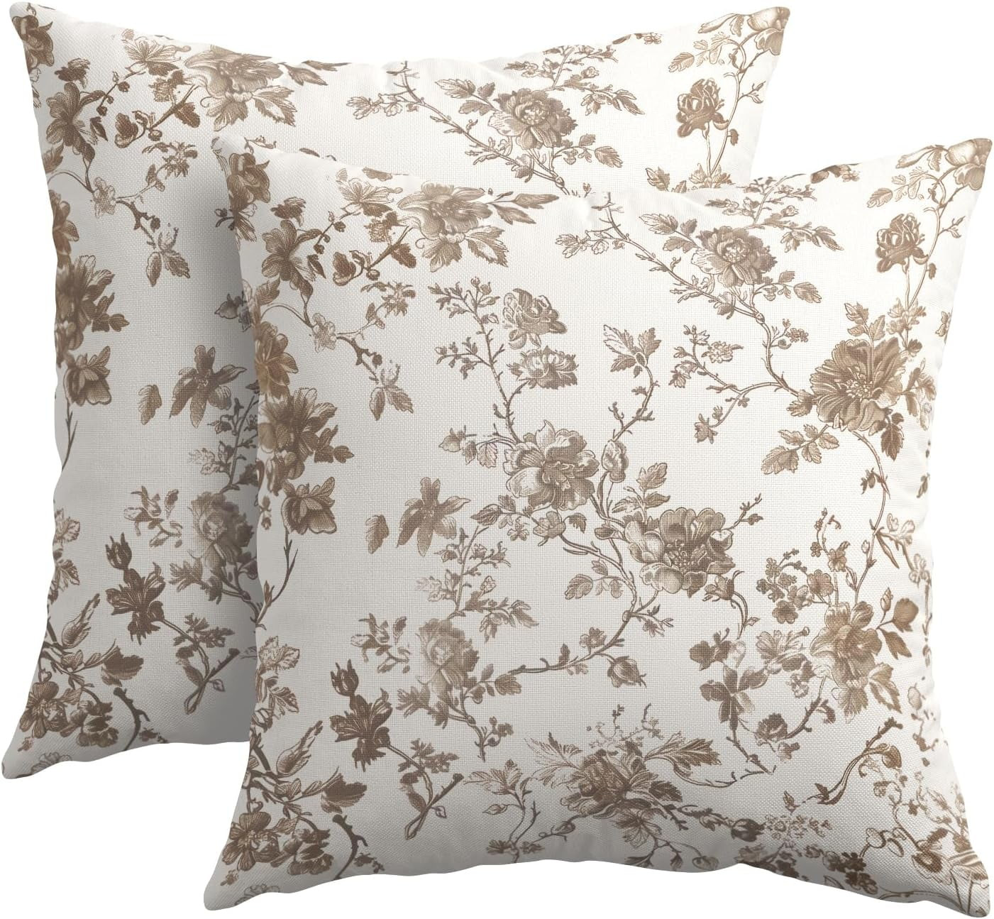 Tan Floral Pillow Covers 18x18 Inch Set of 2 Tan and Cream Chinoiserie Flower Outdoor Decorative ... | Walmart (US)