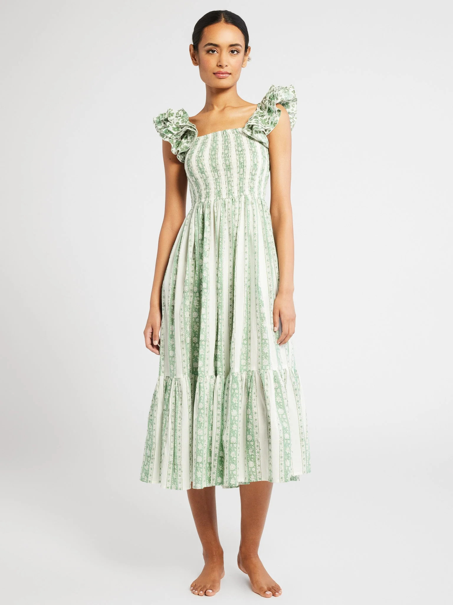 Shop Mille - Olympia Dress in Green Jaipur Stripe | Mille