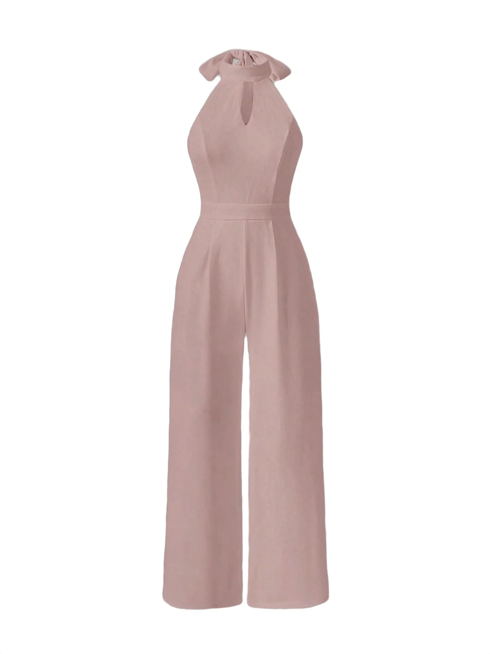 Women's Plain Wide Leg Halter Pink Sleeveless Jumpsuits L (8/10) - Walmart.com | Walmart (US)