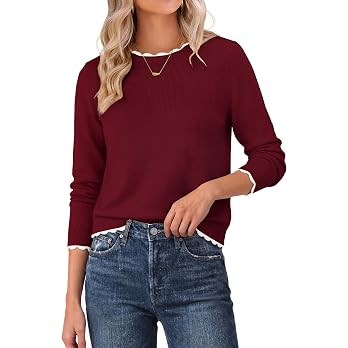 GRACE KARIN Womens Fall Sweaters Crew Neck Cropped Cozy Sweater for Women Business Casual Scallop... | Amazon (US)