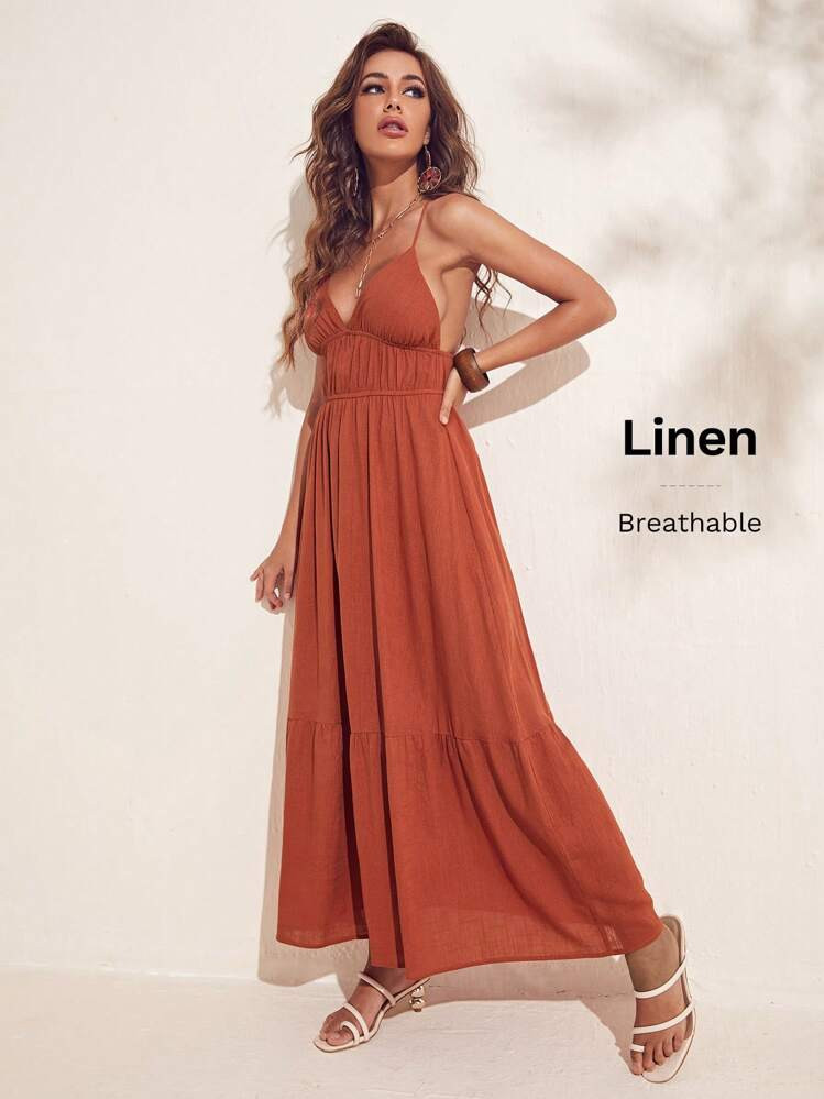 SHEIN VCAY Women's Solid Crossed Back Halterneck Dress | SHEIN