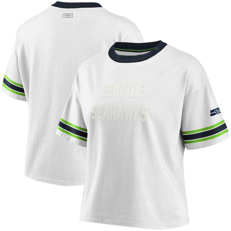Seattle Seahawks WEAR By Erin Andrews Women's Crop T-Shirt - White | Fanatics