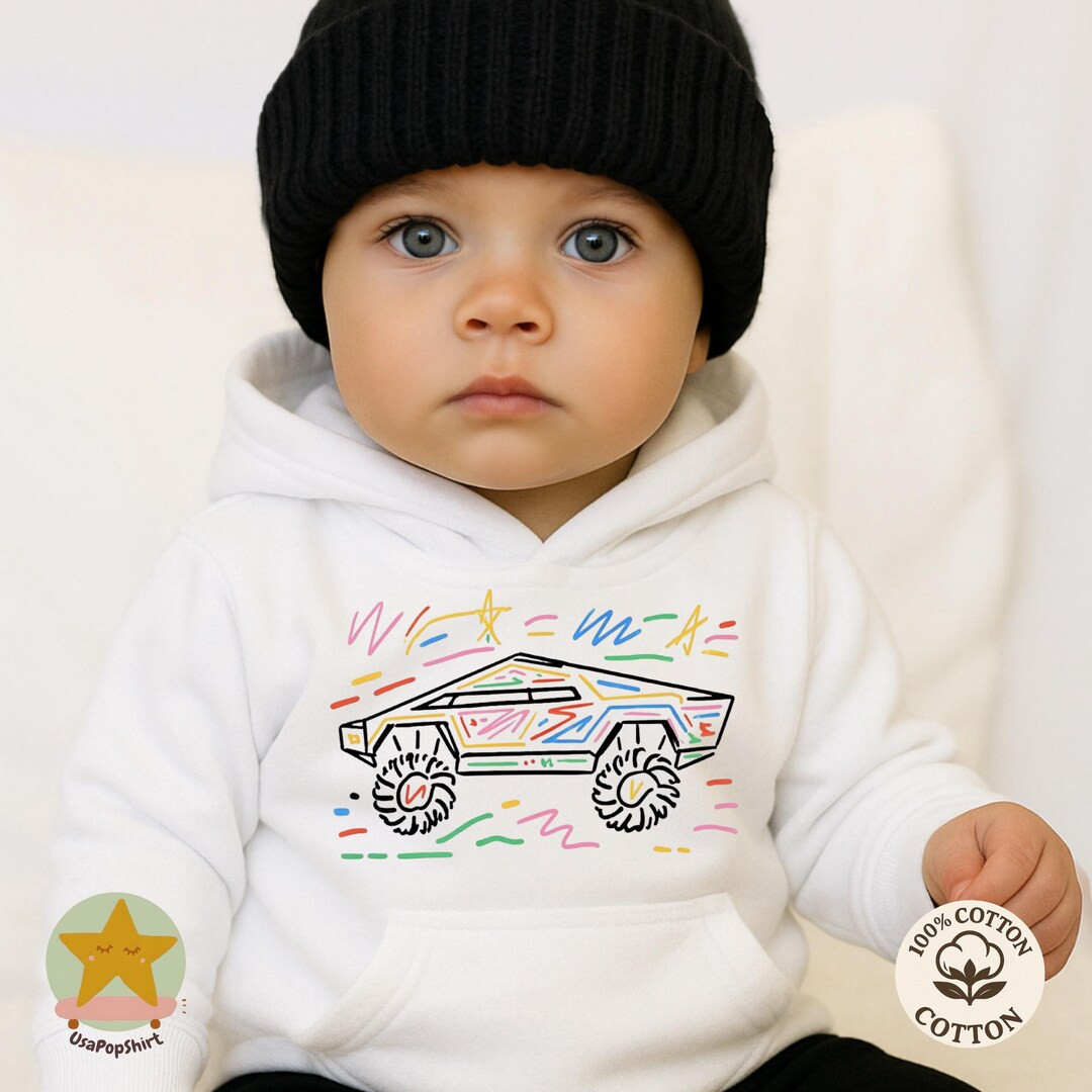 Colorful Electric Car Baby Hoodie, Kids Car Outline Sweatshirt, Cute Toddler Pullover, Baby Boy G... | Etsy (US)