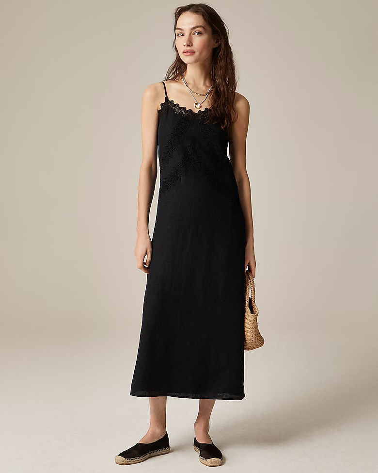 Lace-trim slip dress in linen | J. Crew US