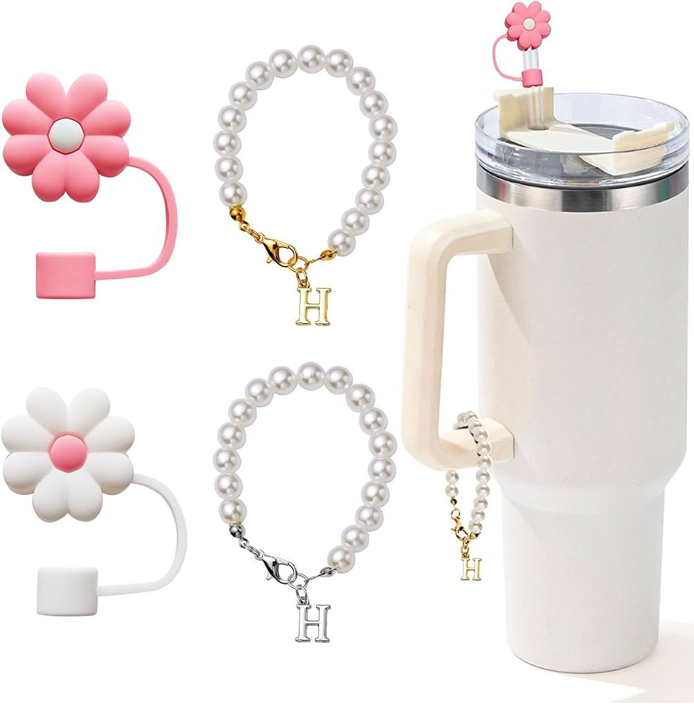 4pcs Charms for Stanley Cup，Pearl Chain Accessories Stanley Cup Initial Letter Charms for Handl... | Amazon (US)
