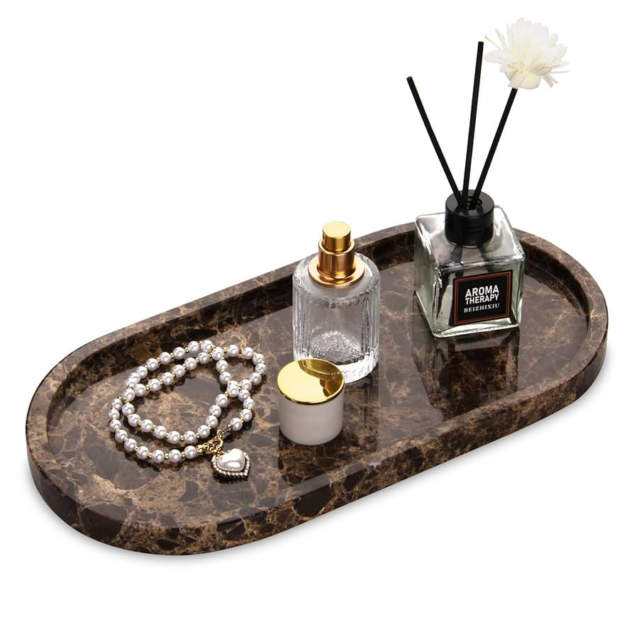 Oval Marble Bathroom Vanity Tray, Natural Luxury Marble Home Kitchen Bathroom Table Tray, Stone D... | Amazon (US)