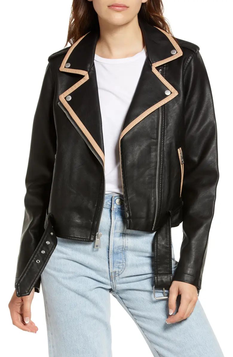 Contrast Trim Faux Leather Moto Jacket | Nordstrom
