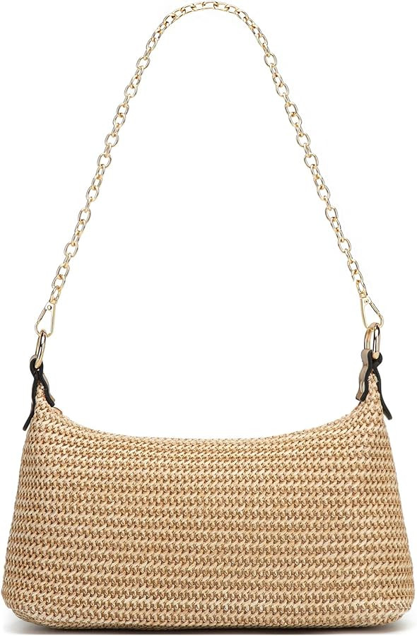 CROJUYI Straw Shoulder Bag for Women Soft Small Woven Shoulder Purse Handbag,Beach Tote Straw Bag... | Amazon (US)