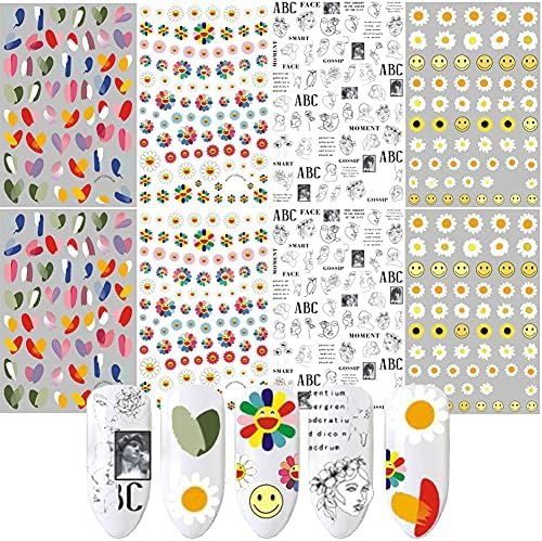 Graffiti Fun Nail Art Stickers Decal 3D Self-Adhesive Abstract Face Nail Decals Heart Sunflower S... | Amazon (US)