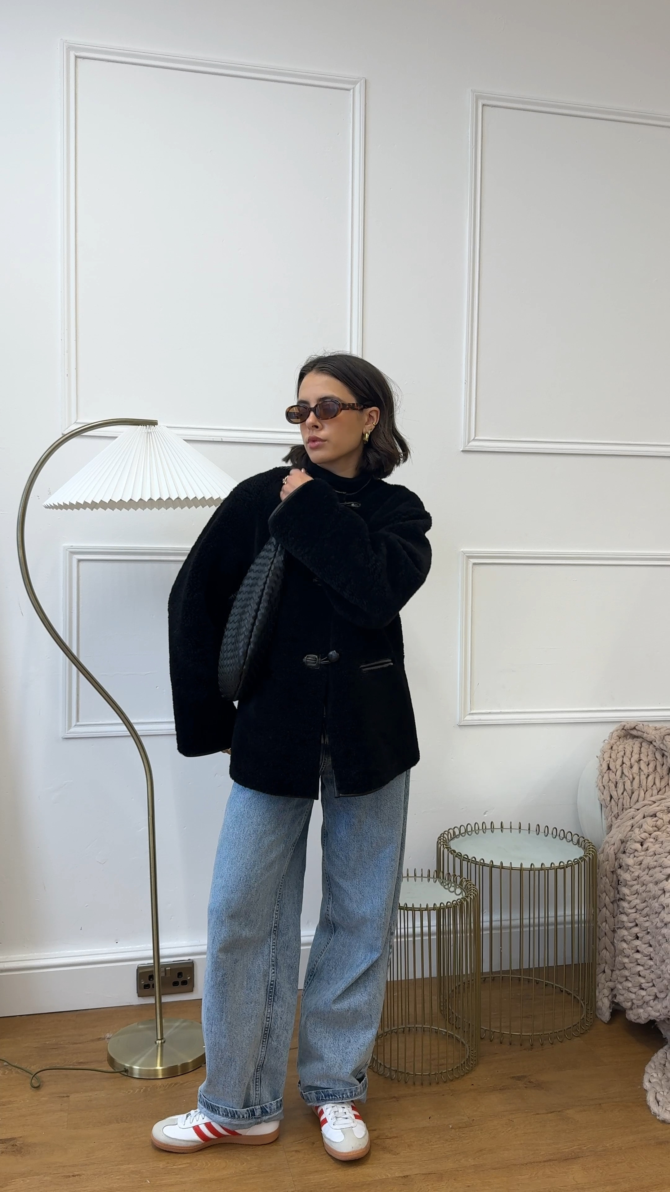 Mango shearling jacket, Topshop baggy jeans, Anthropologie Bianco bag, black turtleneck, adidas sambas, red adidas

#LTKSeasonal #LTKeurope #LTKstyletip