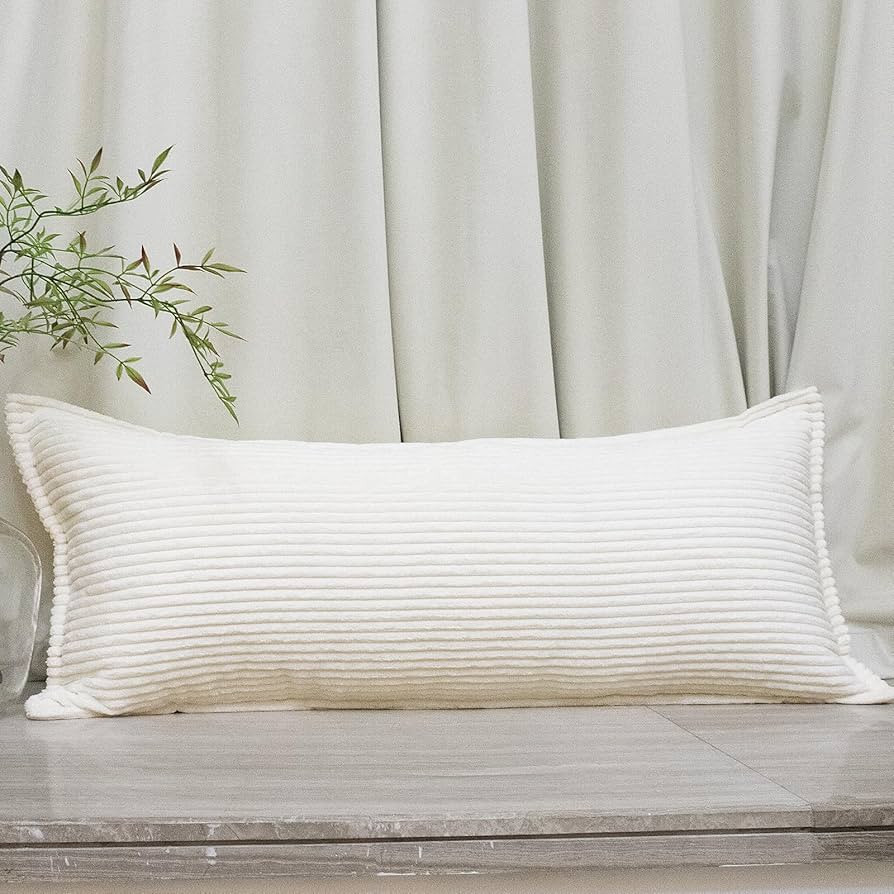 14x36 Corduroy Lumbar Pillow Cover, Cream Striped Pillow Covers Modern Farmhouse Cushion Case Hom... | Amazon (US)