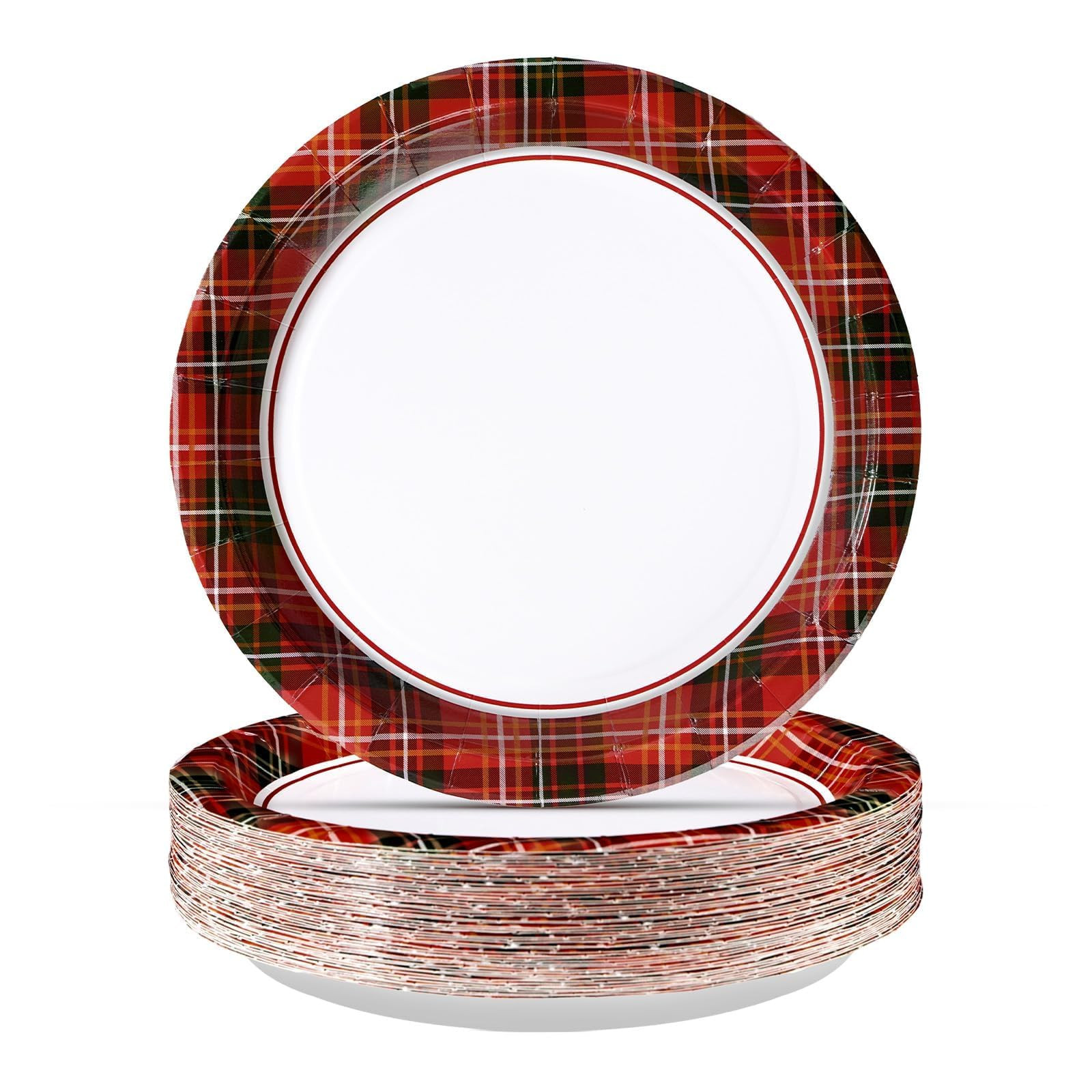 50Pcs Christmas Paper Plates 10" Large Disposable Red Black Gingham Paper Platters Christmas Plai... | Amazon (US)