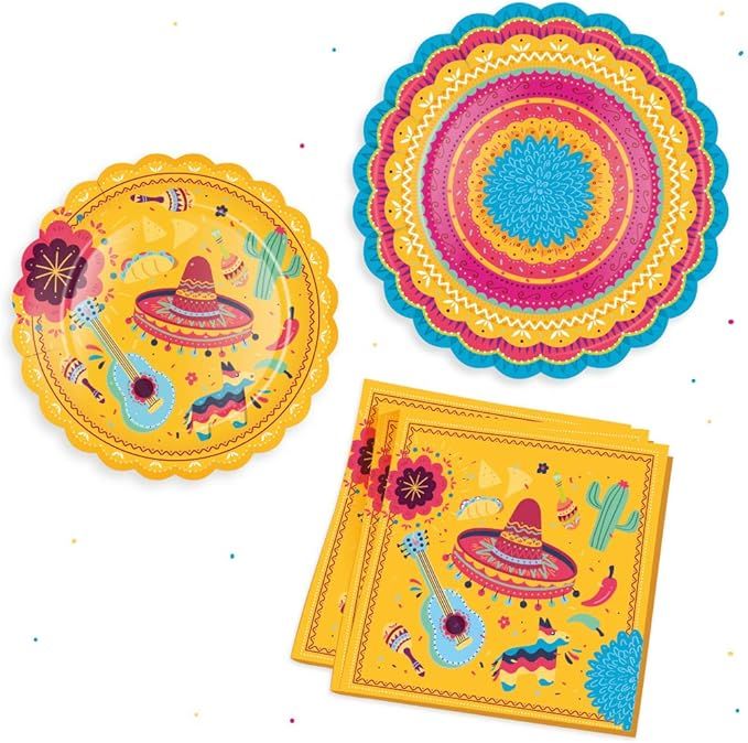Fiesta Party Supplies Pack Serves 16 - Includes Large Paper Plates, Small Plates and Napkins | Bi... | Amazon (US)