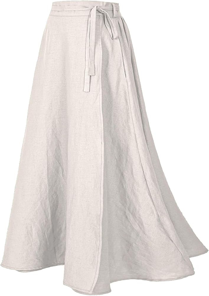 Women's Linen Wrap Skirt Casual Maxi Skirt Vintage A line Linen Skirt | Amazon (US)