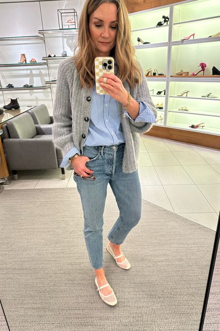 Mesh Mary Jane’s from
open Edit at Nordstrom. Cute for spring outfits and summer outfits! Sezane cardigan in xs and agolde Riley straight jeans. Weekend outfits 

#LTKshoecrush #LTKover40 #LTKfindsunder100