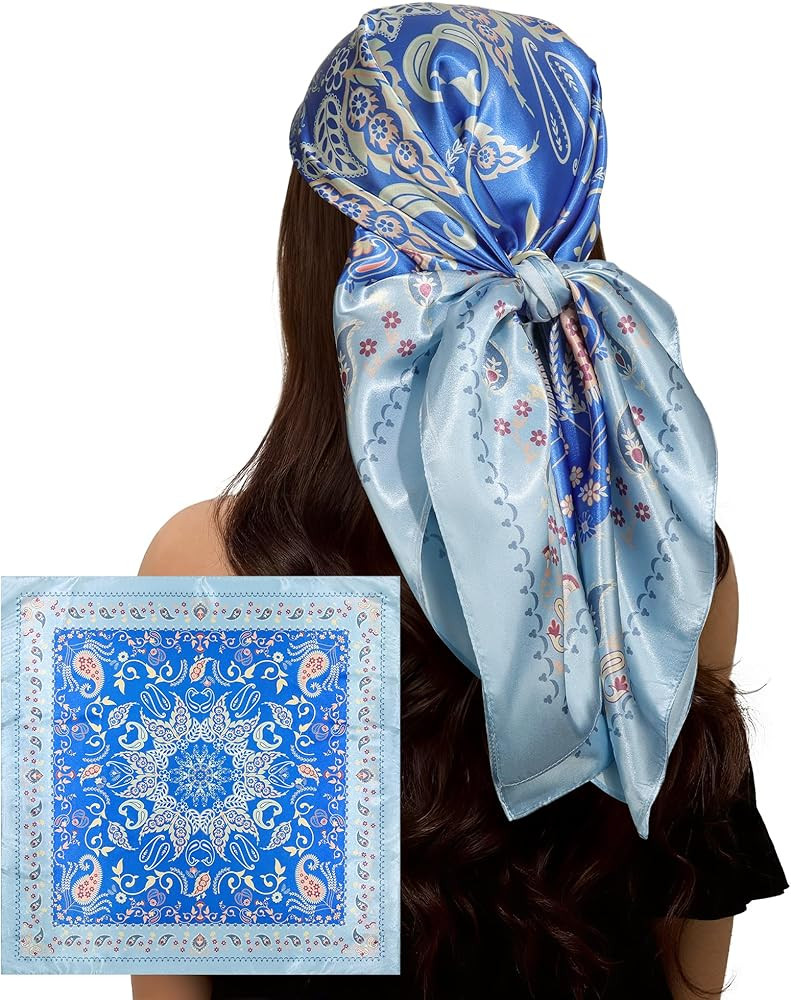 Head Scarf for Women \u2013 35" Large Fashion Silk-Like Satin Scarf, Square Bandana for Hair Sun ... | Amazon (US)