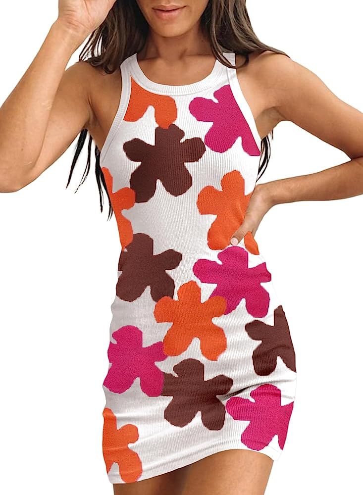 Samefar Womens Ribbed Scoop Neck Sleeveless Tank Dresses Basic Bodycon Mini Dress | Amazon (US)
