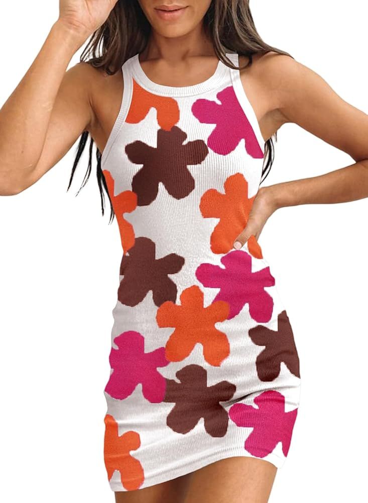 Samefar Womens Ribbed Scoop Neck Sleeveless Tank Dresses Basic Bodycon Mini Dress | Amazon (US)