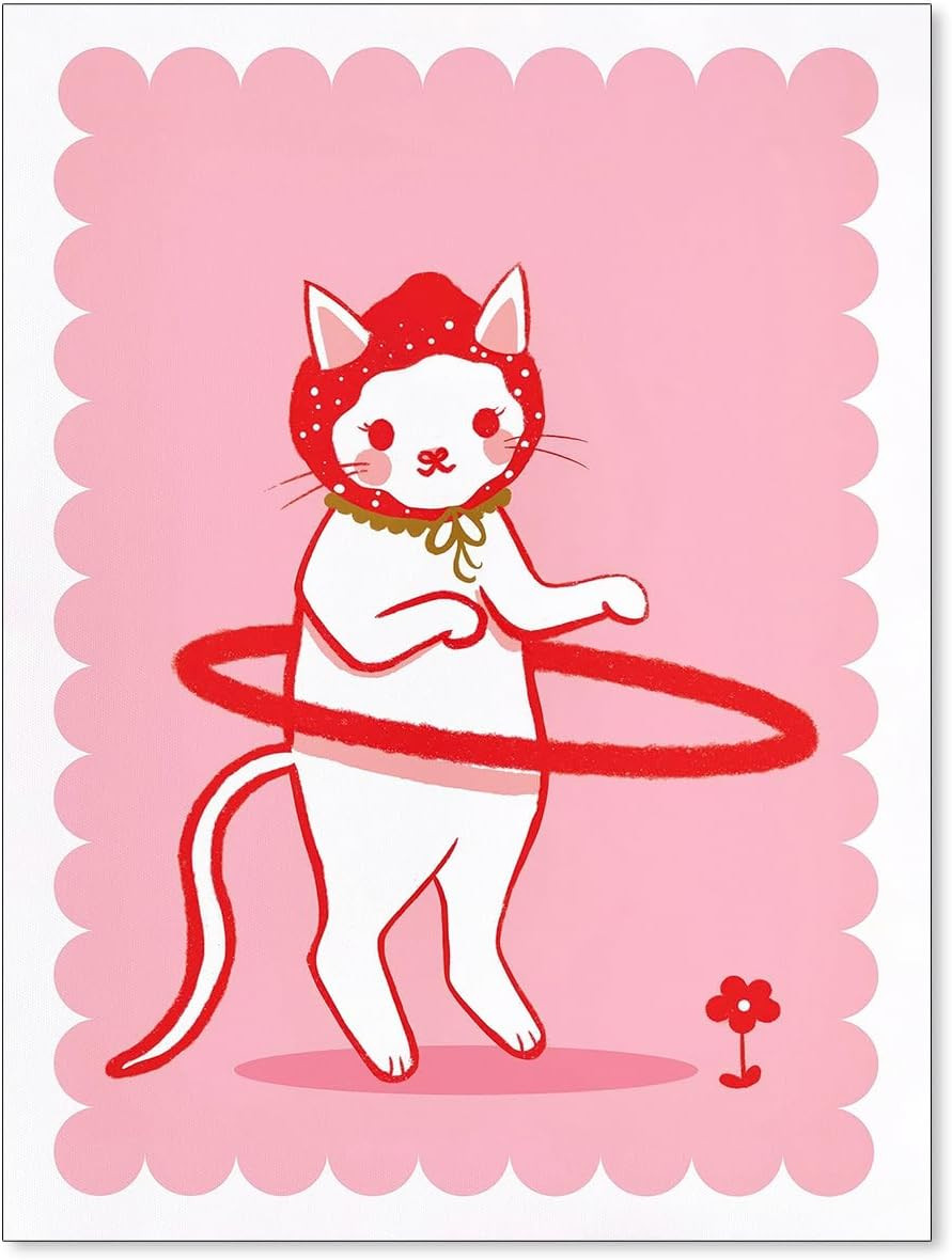 XMOPNITIN Pink Funny Strawberry Cat Wall Art Funky Cute Cat Poster Vintage Minimalist Animal Prin... | Amazon (US)