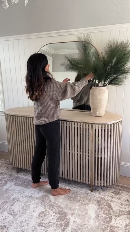 Holiday console decorating, neutral decor, holiday home. Pine branches are out of stock, but linked are a similar find #StylinbyAylin 

#LTKhome #LTKstyletip #LTKSeasonal