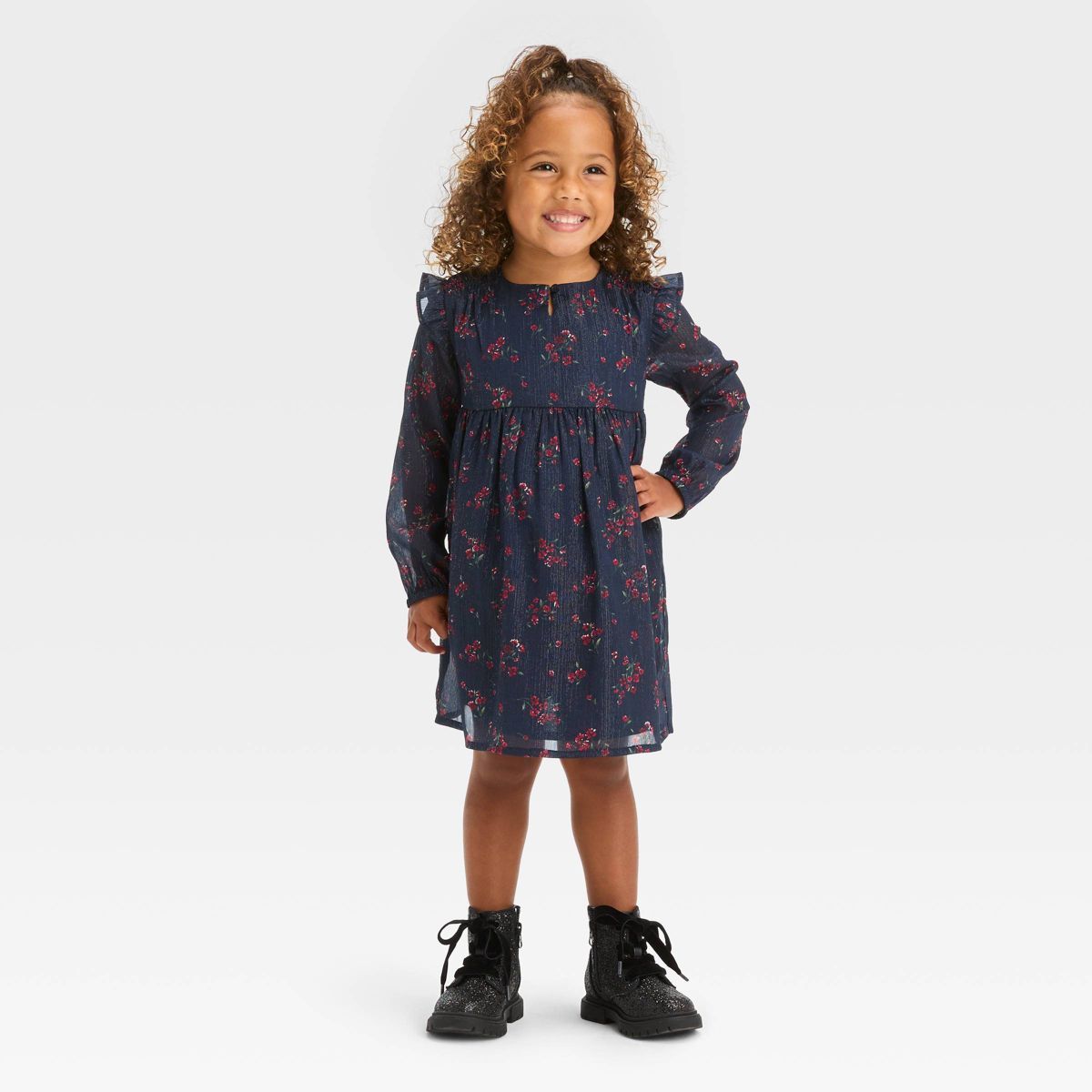 OshKosh B'gosh Toddler Girls' Floral Long Sleeve Dress - Navy Blue | Target