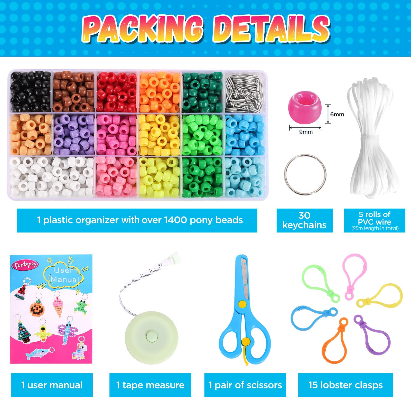 Funtopia Beads for Crafts, Pony Beads Keychain Making Kit, Bead Pets Art Crafts for Kids Beginner... | Amazon (US)