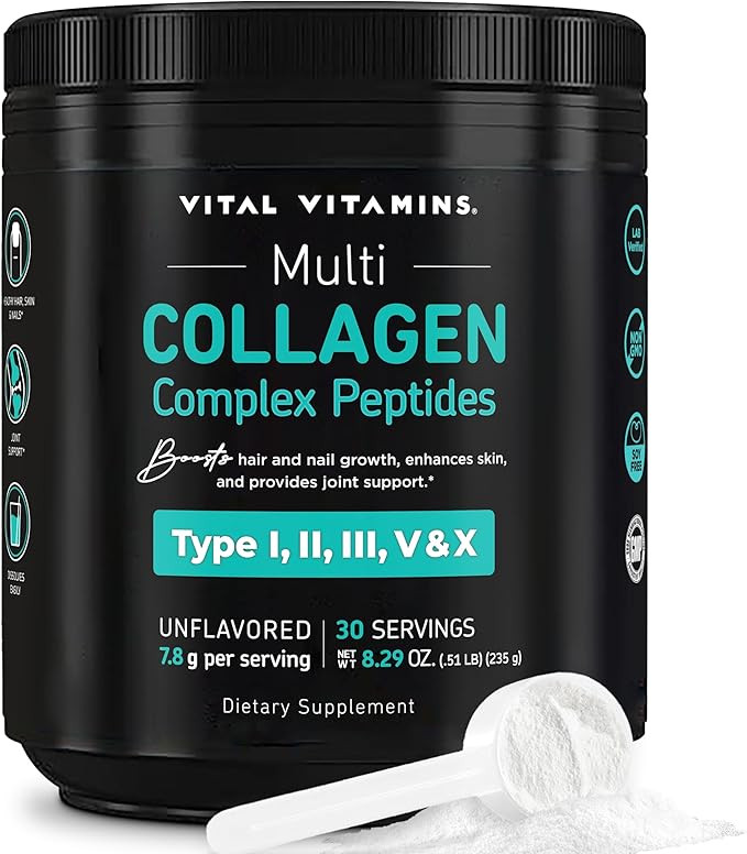 Vital Vitamins Multi Collagen Peptides Powder - Unflavored, Easy to Dissolve - Type I, II, III, V... | Amazon (US)