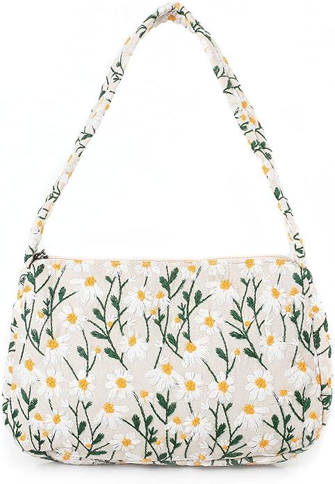 Women's Tote Bag Mini Flowers Embroidered Handbag Small Cellphone Purse Canvas Hobo Bag | Amazon (US)
