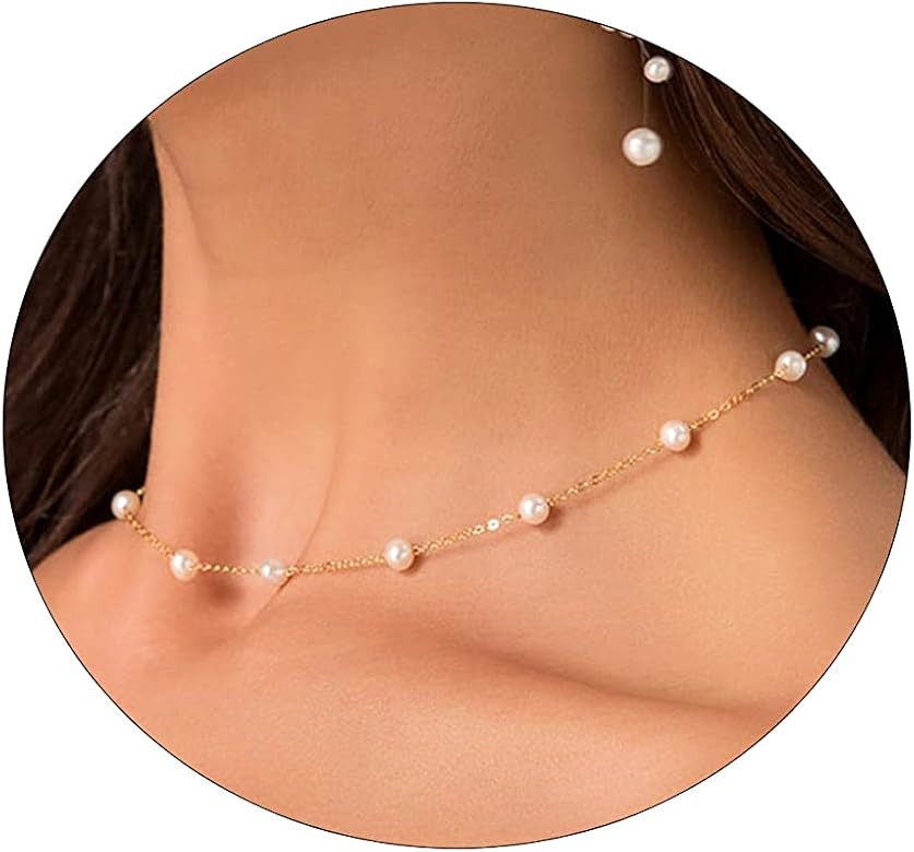 Sewyer Dainty Pearl Pendant Necklaces for Women 14K Gold Plated Handmade Layered Pearl Chain Neck... | Amazon (US)