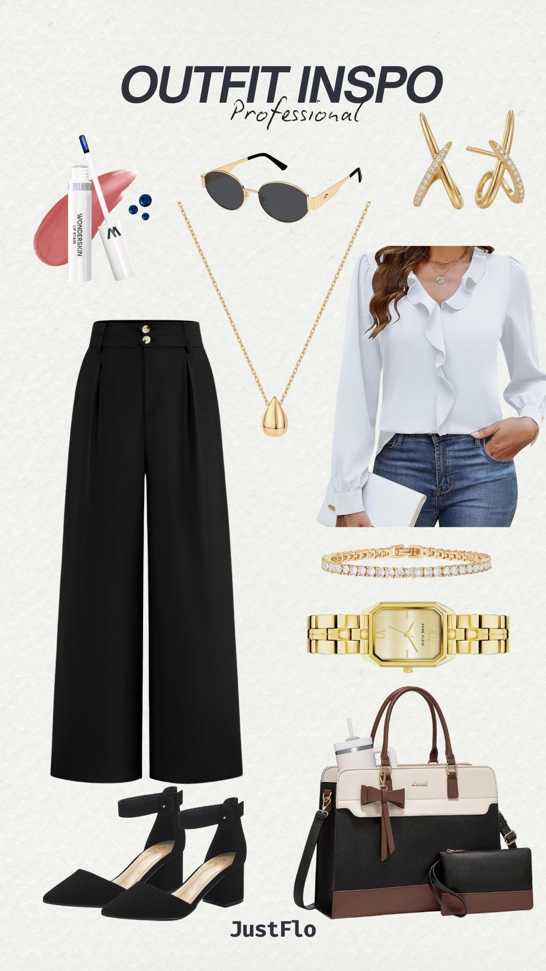 Professional Outfit Inspo 🤍

Sharing a polished, everyday professional look that’s perfect for work meetings, client visits, or a busy day on the go. I love how these wide-leg trousers elevate the whole outfit while the ruffle blouse keeps it feminine and classy. Paired with simple gold jewelry, a structured work bag, and classic heels for a clean, confident look.

This is one of my favorite go-to styles when I want to look put together but still comfortable all day.

Everything is linked in my LTK! ✨

#LTKStyle #LTKWorkwear #LTKOfficeStyle #LTKFinds #LTKFashion #WorkwearStyle #OfficeOutfit #BusinessCasualStyle #ProfessionalStyle #WorkOutfitInspo #ChicWorkwear #WomenInBusiness #CorporateStyle #CapsuleWardrobe #EverydayStyle #ClassicStyle #NeutralOutfit #WideLegPants #StyleInspo #JustFlo

#LTKootd #LTKWorkwear #LTKgrwm