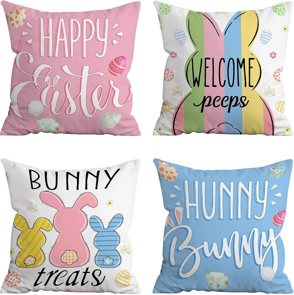 Easter Pillow Covers 18x18 Set of 4, Easter Decorations Decorative Bunny Pillow Covers 18x18 Set ... | Amazon (US)