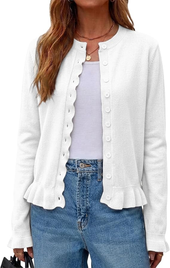 Womens Long Sleeve Cardigan Sweaters Crew Neck Button Down Knit Tops Casual Open Front Shrug | Amazon (US)