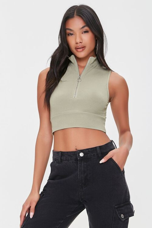 Half-Zip Mock Neck Crop Top | Forever 21 (US)