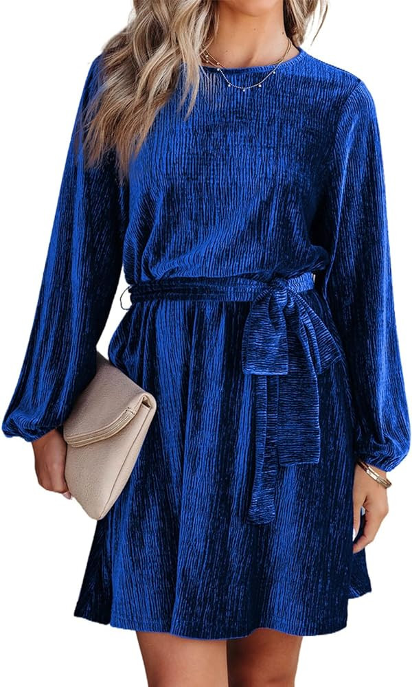 Happy Sailed Women's Velvet Dress Fall Fashion Lantern Sleeve High Waist A-Line Skater Cocktail P... | Amazon (US)