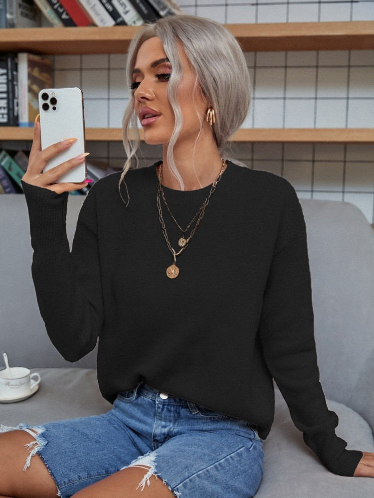 Solid Drop Shoulder Sweater | SHEIN