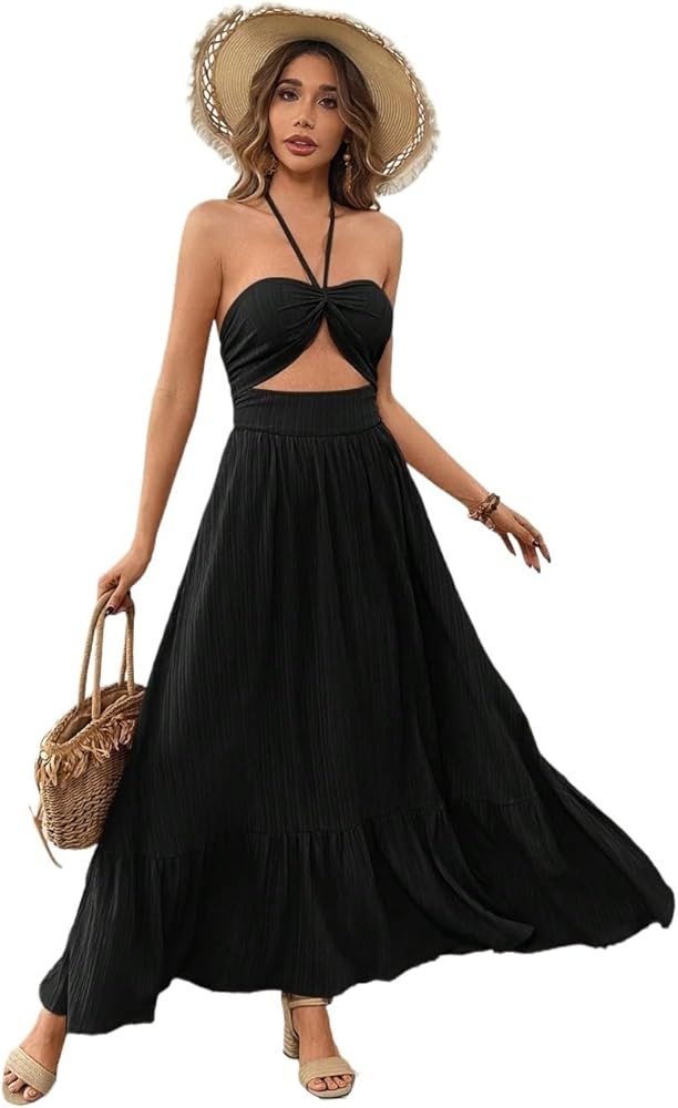 Women's Black Sleeveless Cami Maxi Long Dress Women's Solid Color Backless Long Dress | Amazon (US)