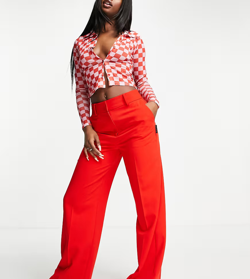 COLLUSION super high waisted wide leg tailored pants in red | ASOS (Global)