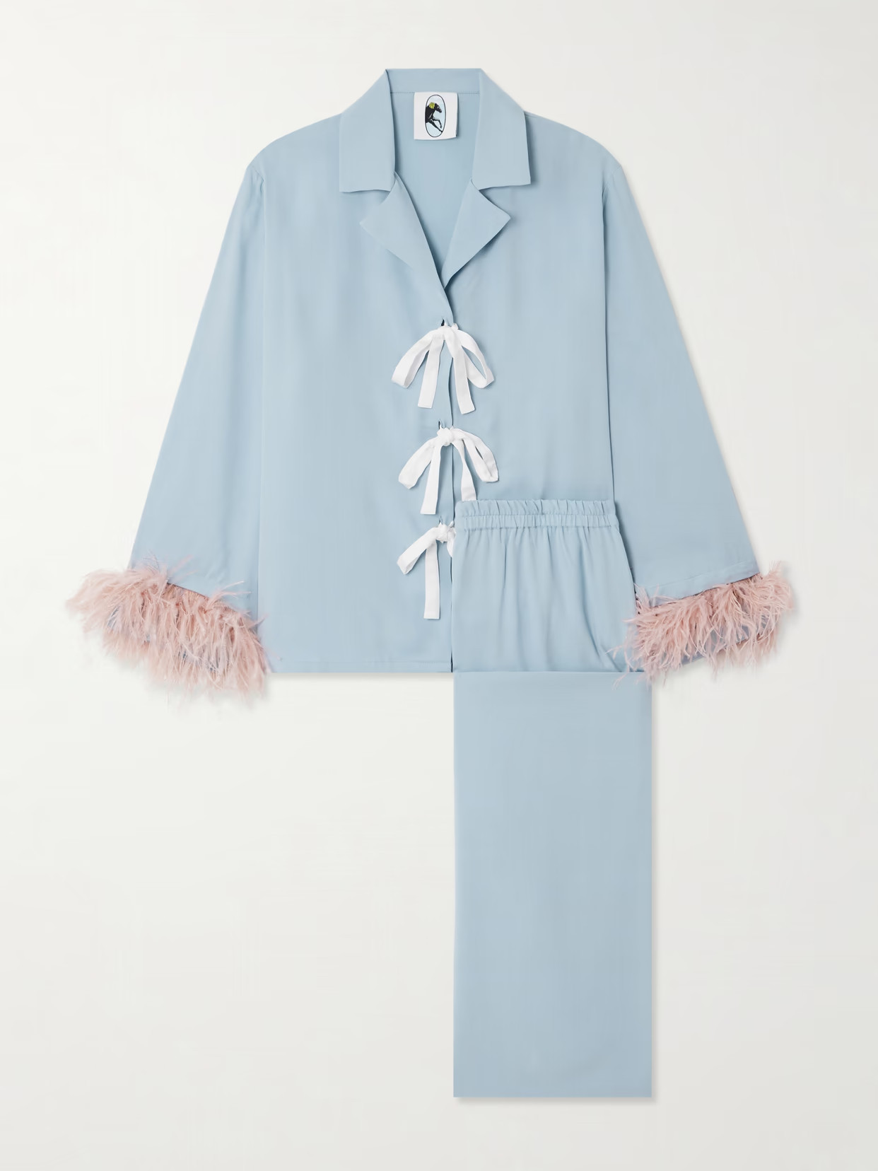 SLEEPER - Party Feather-trimmed Twill Pajama Set - Light blue | NET-A-PORTER (UK & EU)