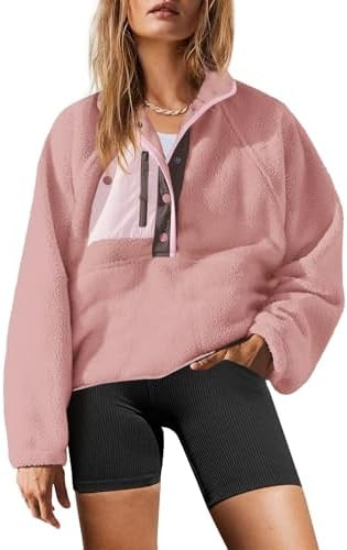 Yanekop Womens Fuzzy Fleece Pullover Sherpa Sweatshirt Long Sleeve Button Down Sweater Winter Fle... | Amazon (US)