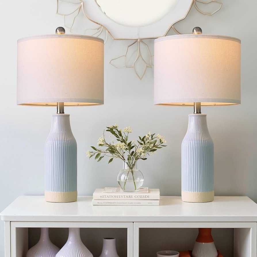 USumkky 23.75inch Light Blue Modern Ceramic Bedside Lamp Set of 2 with 5FT Cord for Bedroom Decor... | Amazon (US)