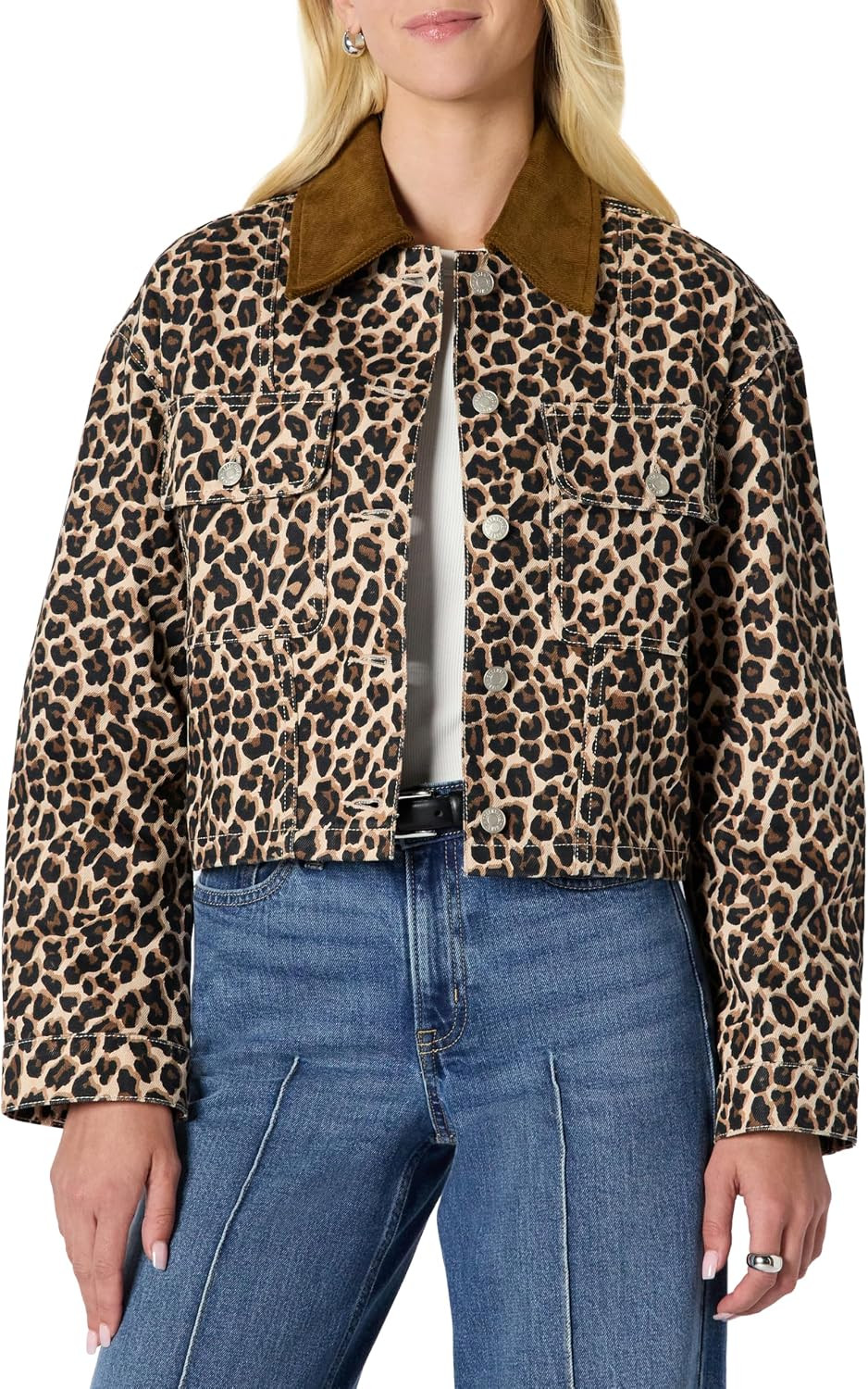 Amazon Essentials Women's Oversized-Fit Cropped Heavyweight Denim Jacket with Contrast Corduroy Collar | Amazon (US)
