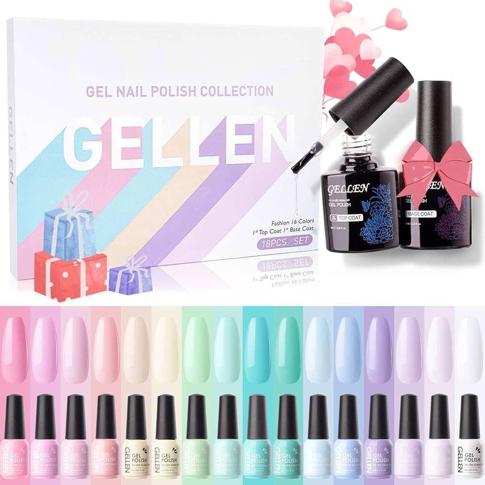 Gellen Gel Nail Polish Kit - 18Pcs Candy Pastels Nail Polish Set With Top Base Coat, Popular Maca... | Amazon (US)