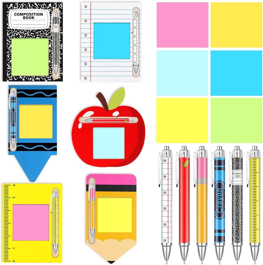 Eaasty 6 Set/18 Pcs Teacher Appreciation Gifts Wooden Sticky Note Holder with Notes and Ballpoint... | Amazon (US)