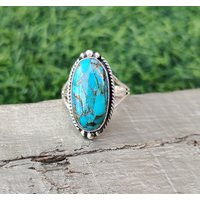 Blue Copper Turquoise Ring, Purple Sterling Silver Boho Ring | Etsy (US)