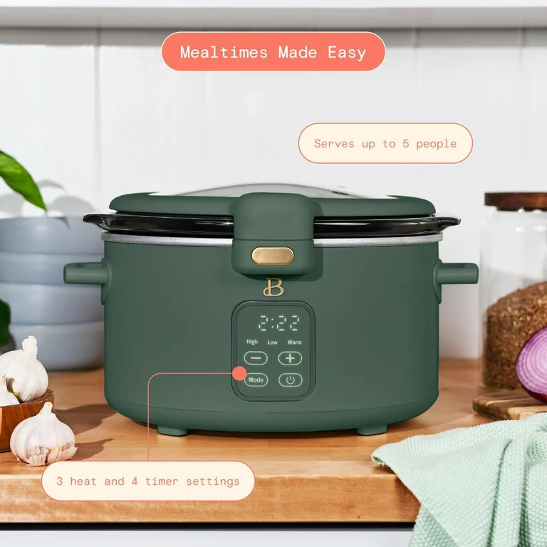 Beautiful 4 Qt Digital Slow Cooker with Hinged Locking Lid, Thyme Green by Drew Barrymore | Walmart (US)