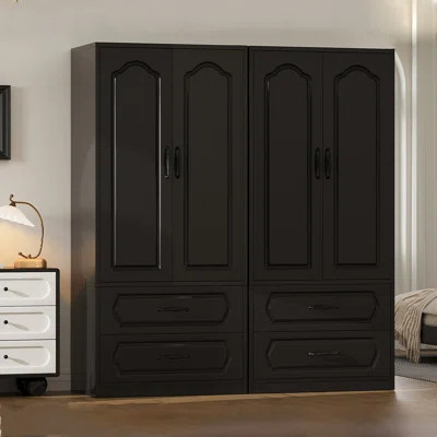 Wardrobe Armoire Closet With 4 Door, 4 Drawers And 2 Hanging Rods, Wooden Closet Storage Cabinet For Bedroom | Wayfair North America