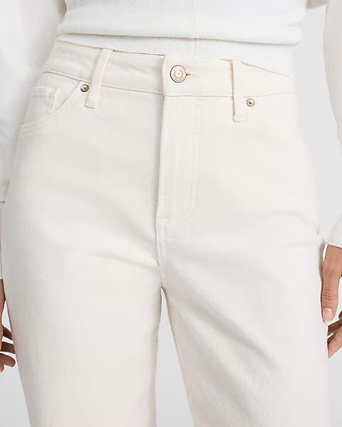 High Waisted Off White Relaxed Straight Jeans | Express