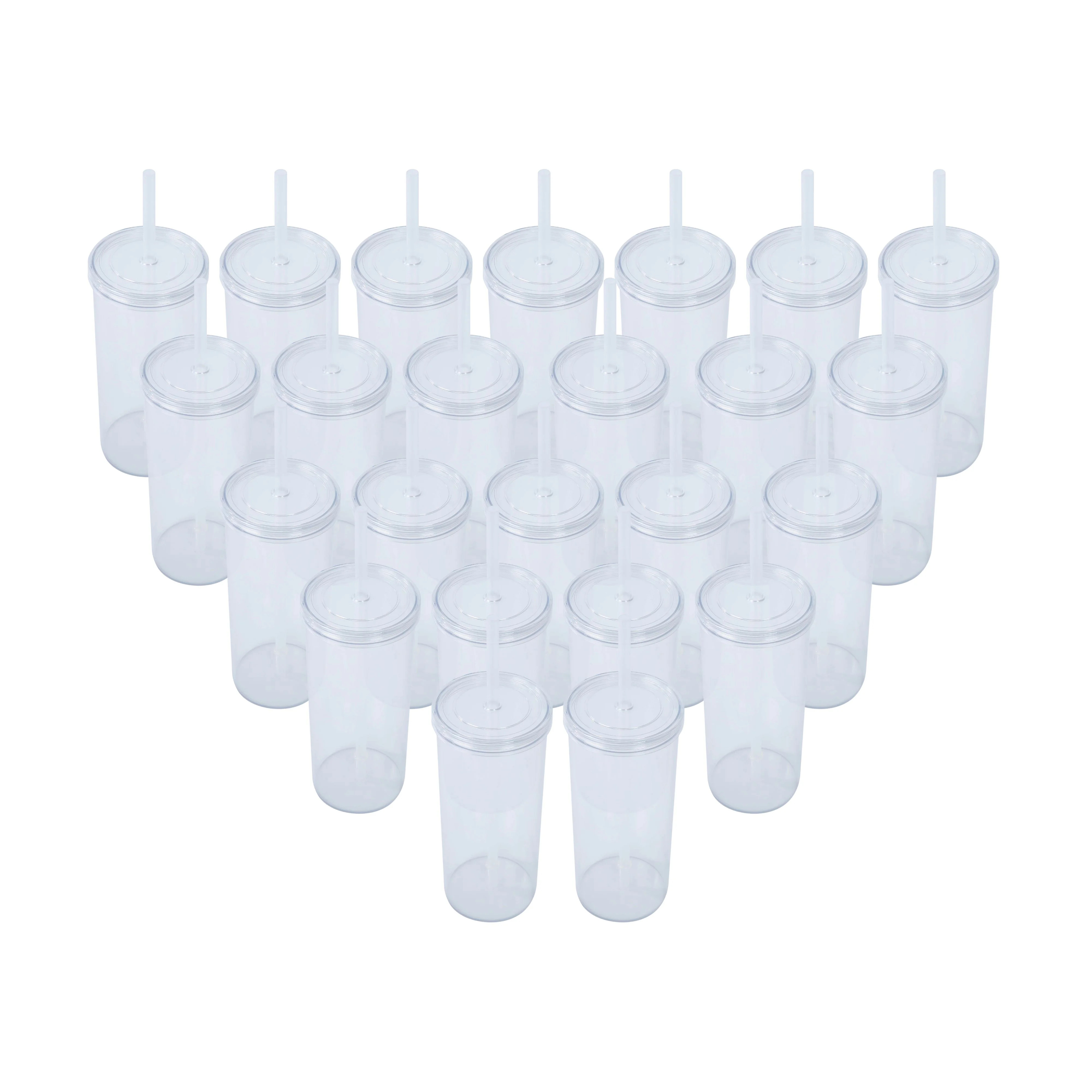 Mainstays 24-Pack 20oz Plastic Tumbler with Screw Top Lid and Straw, Clear | Walmart (US)