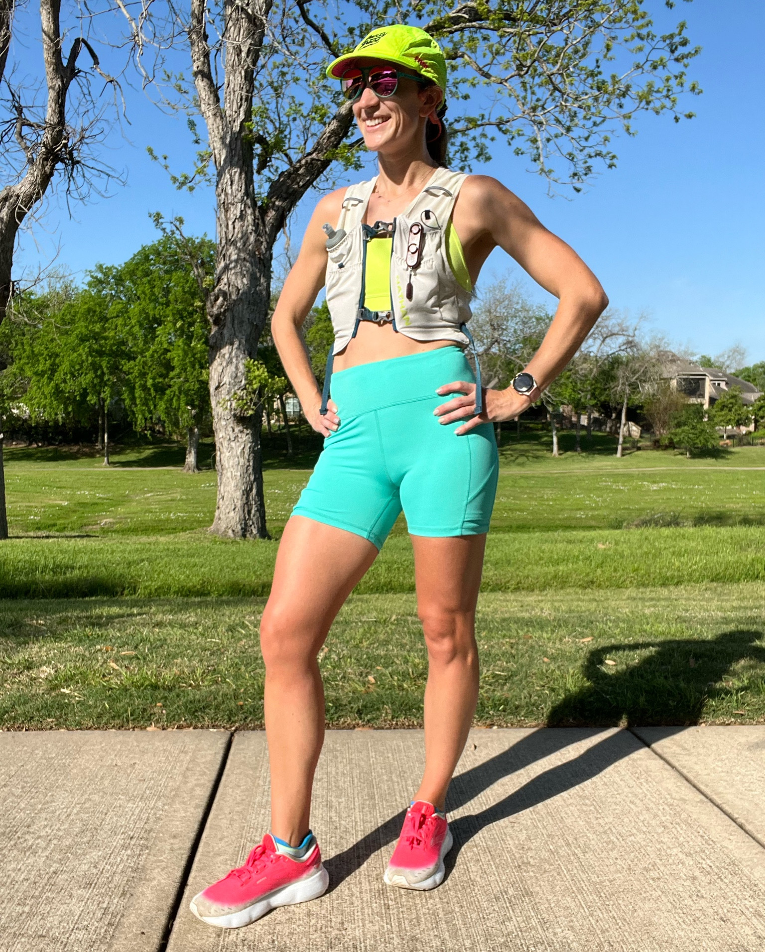 Long run fit featuring the Nathan Pinnacle FeatherLite vest! 

This running vest has 4 front pockets and a 1.5 liter zipper pocket in the back. Perfect for training or race day!

Running gear | running vest | running shorts | long run outfit

#LTKfitness